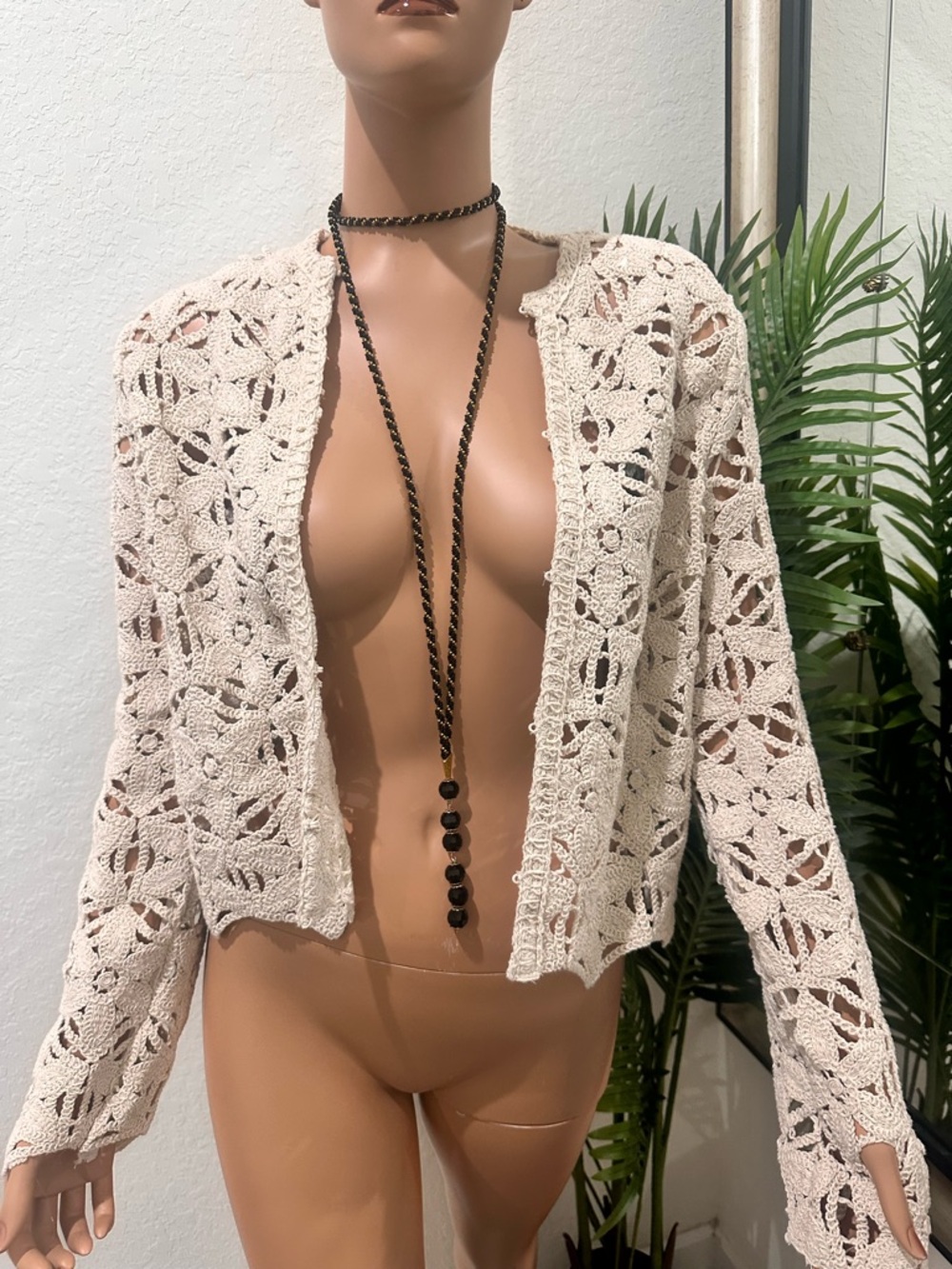 Long Black Beaded Rope Necklace - Women's Statement Necklace